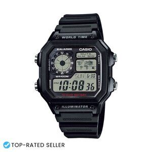 Digital Quartz Watch 100M Water Resistant Multi Alarms Stopwatch World Time